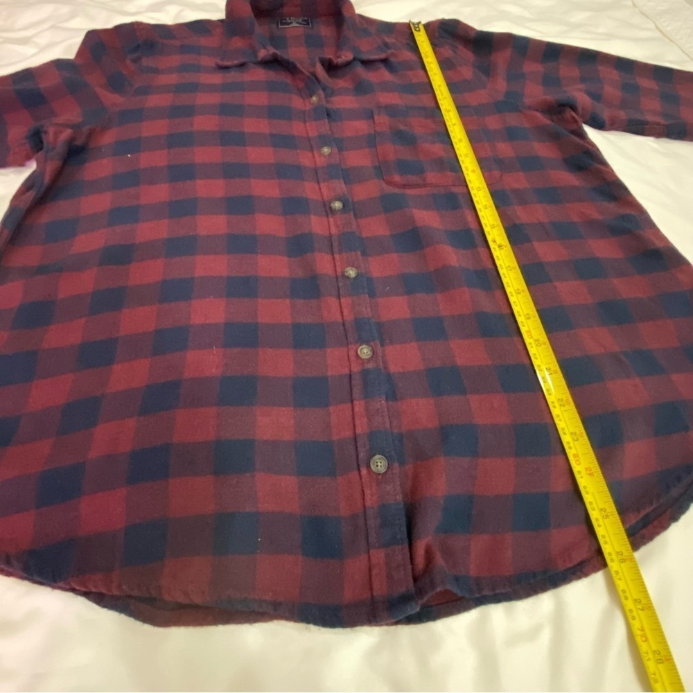 Abercrombie and Fitch women maroon navy plaid checkered button down shirt XL - Picture 7 of 12